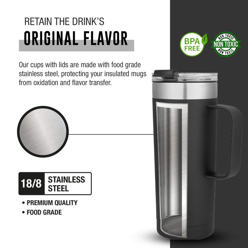 Life's Easy 20oz Stainless Steel Mug w/Handle - Double Wall Insulated Travel Tumbler w/Flip Lid - Leak Proof Tumbler-Thermal Cup for Coffee, Tea & More - Keep Hot & Cold Drinks (Black, 20 oz) - Image 5